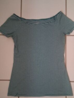 Old Navy Teal & White Striped Short-Sleeve Boatneck Tee
